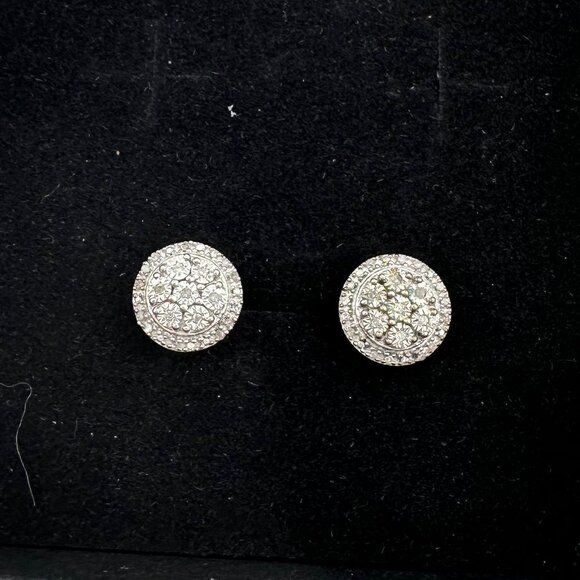 Natural Diamond Halo Stud Earrings in Sterling Silver - Picture 14 of 14